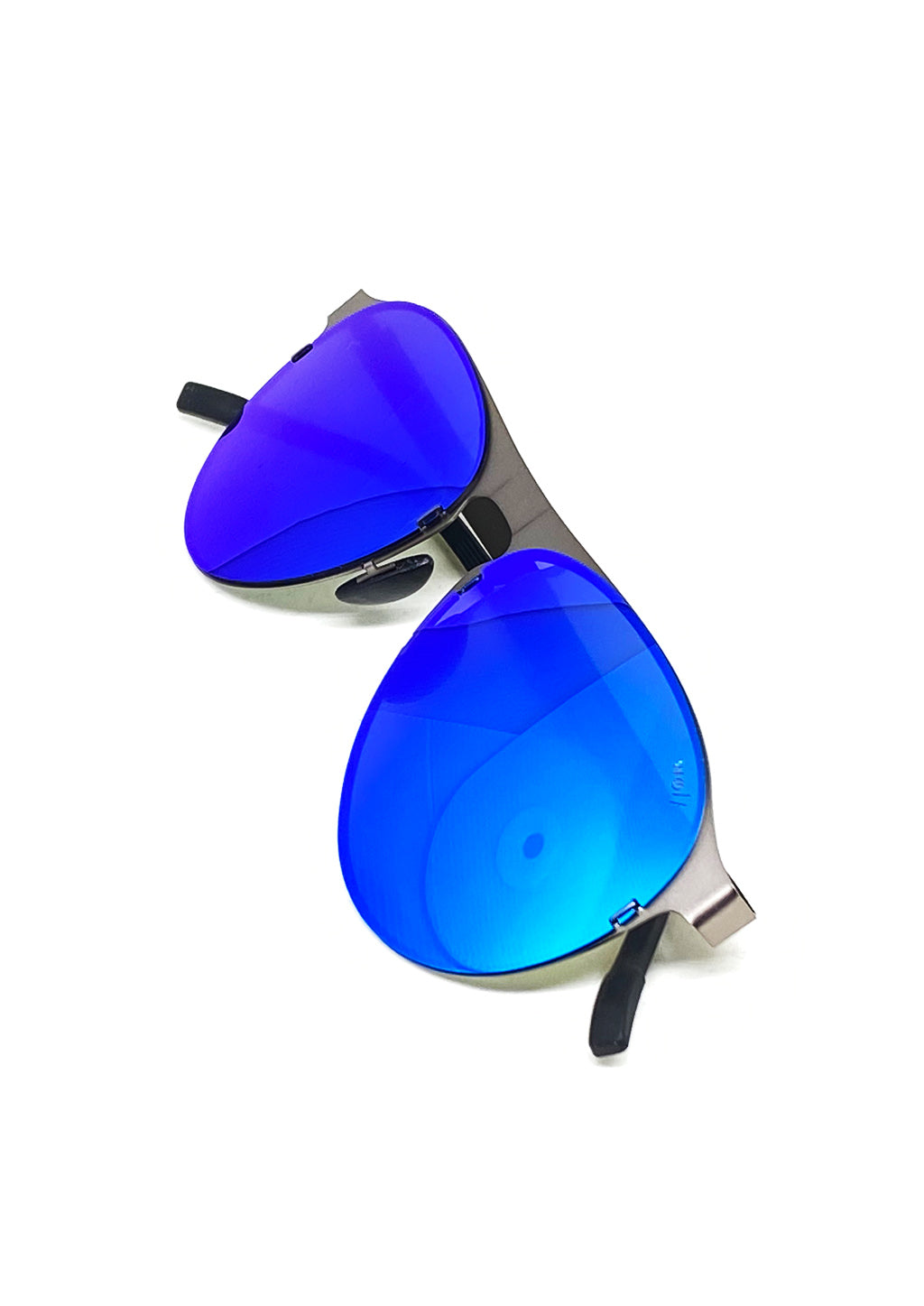 Foldable sunglasses - Scout classic aviator design - From above with blue lenses.