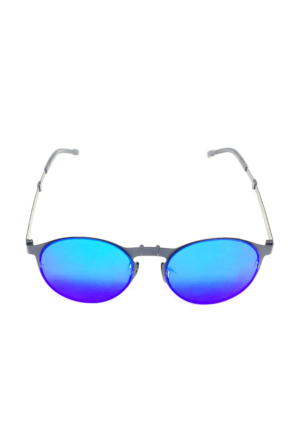 Foldable sunglasses - Looper classic round design - Front with blue lenses.