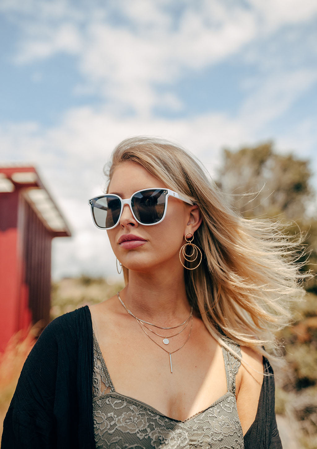 Lotus Wayfarer sunglasses - On blonde female model