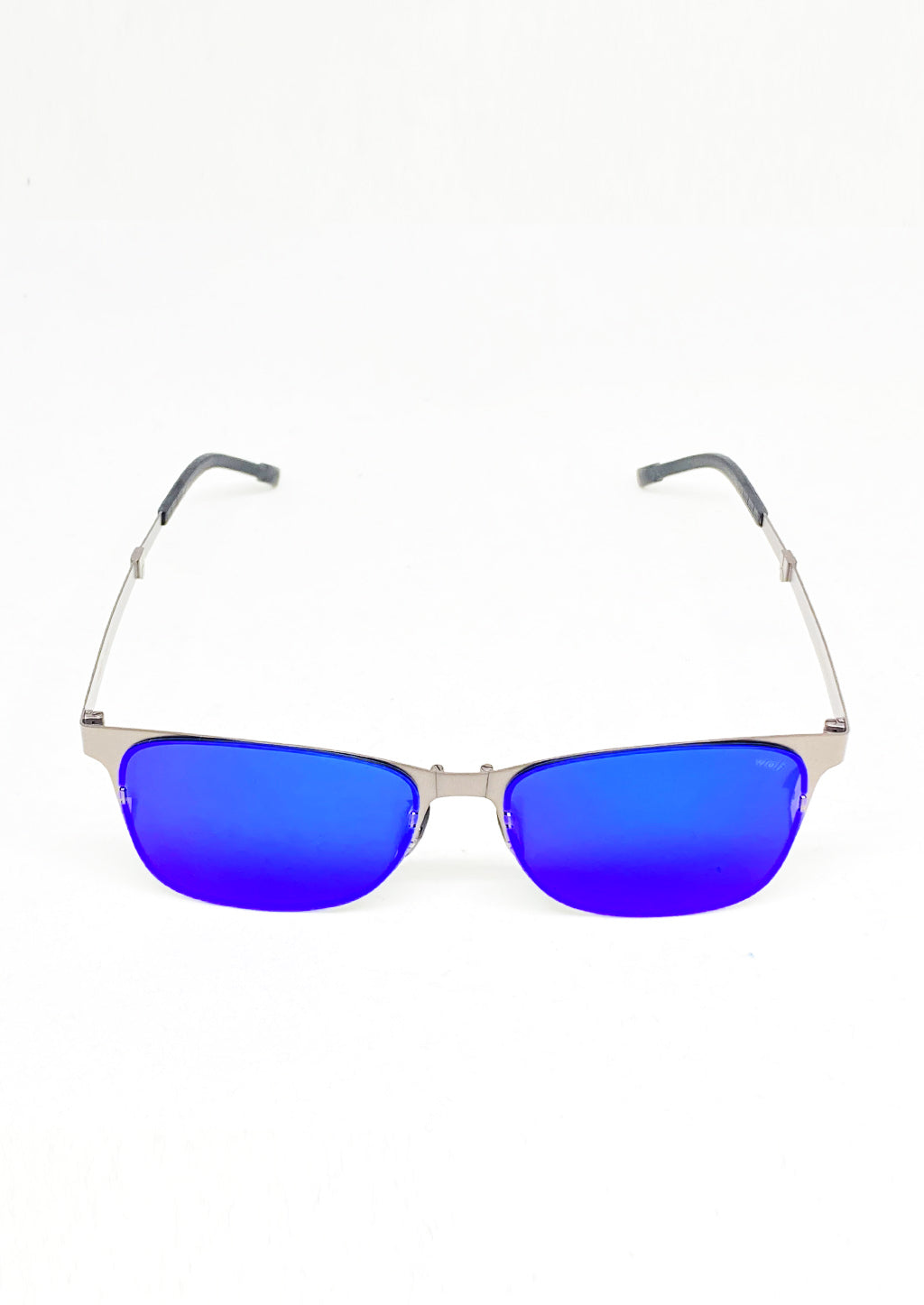Foldable sunglasses - Rover classic wayfarer design - Front photo from above with blue lenses.
